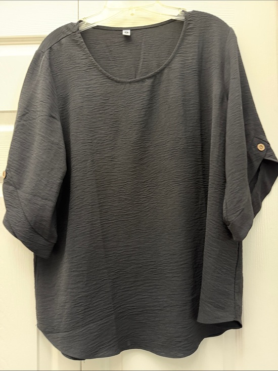 Tops - Relaxed Textured Black Scoop Neck Blouse